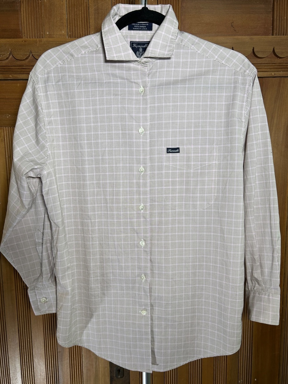 Faconnable Men's Button-Down Shirt in Light Cream Plaid